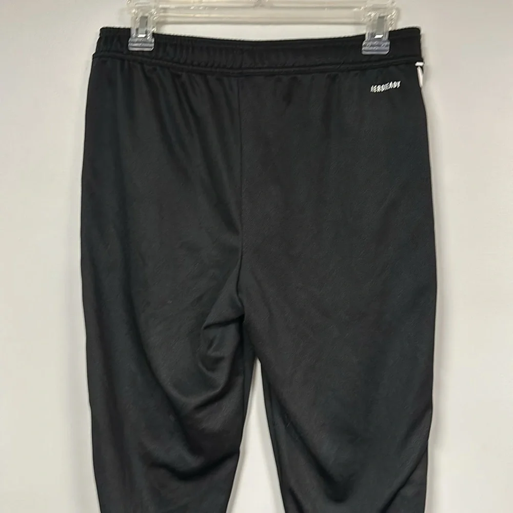 Adidas Aeroready track pants,  Adidas name graphic  1 side, stripes on other, S